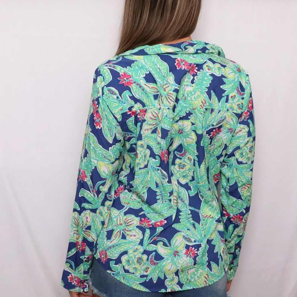 NWT! Caribbean Joe Tropical Print Button Down Top - Picture 3 of 3